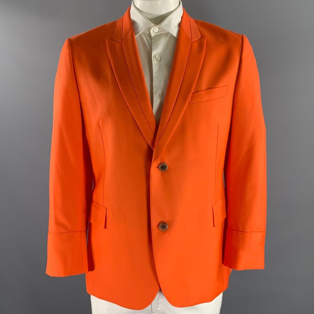 PAUL SMITH Chest Size 44 Orange Neon Wool Peak Lapel Sport Coat